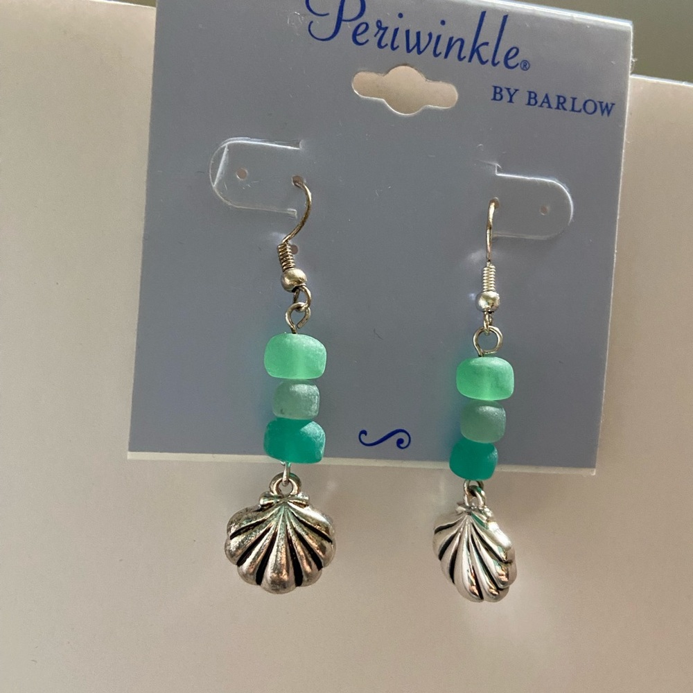 Periwinkle by Barlow Silver and Green Dangle Earrings